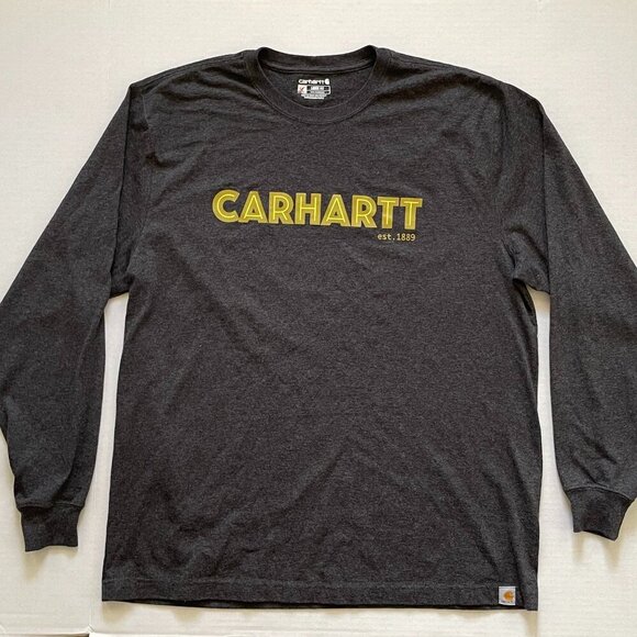Carhartt Men's Loose Fit Long Sleeve Gray T-SHIRT Large Logo - Picture 2 of 8